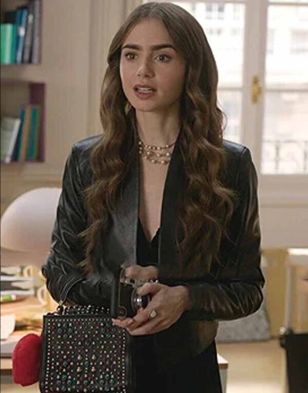 Emily in Paris Lily Collins Black Leather Jacket