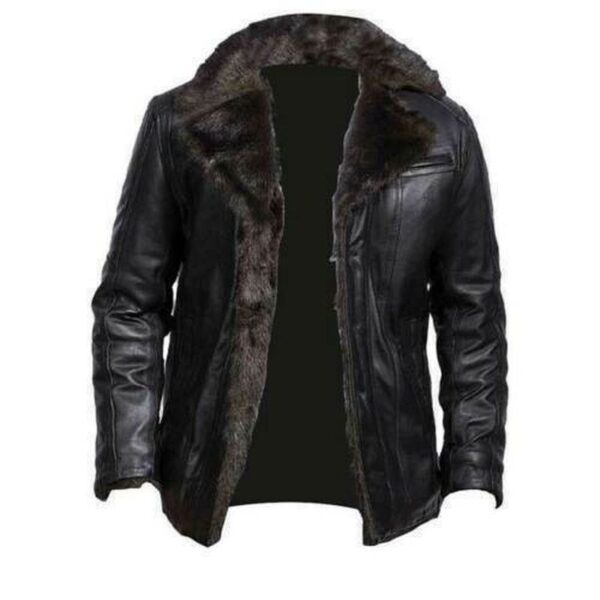 Fur Inner Black Leather Coat