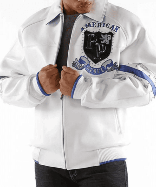 American Rebel White Blue Pelle Pelle Studded Jacket