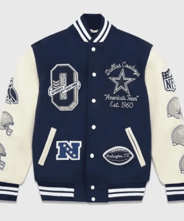 OVO Dallas Cowboys Navy Blue and White Varsity Jacket