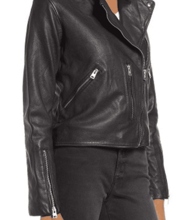 Cropped Black Leather Biker Jacket