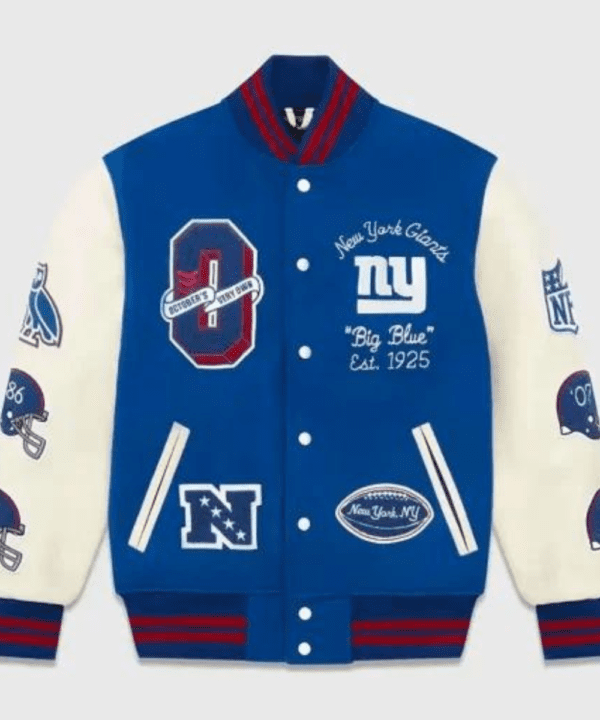 OVO New York Giants Blue and White Varsity Jacket