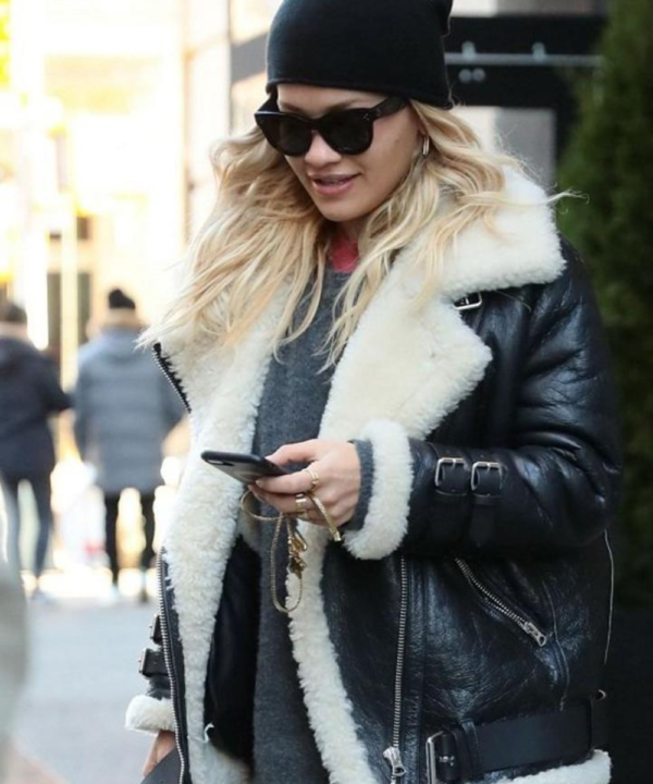 Rita Ora Shearling Leather Jacket