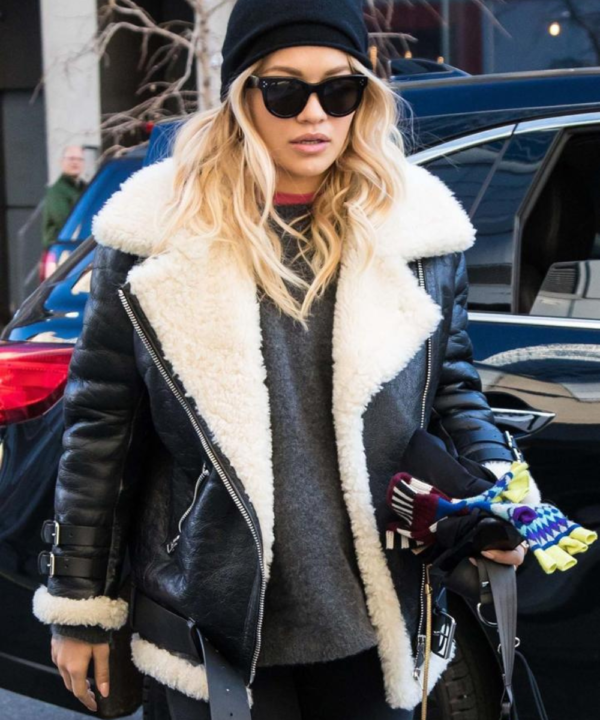Rita Ora Shearling Leather Jacket