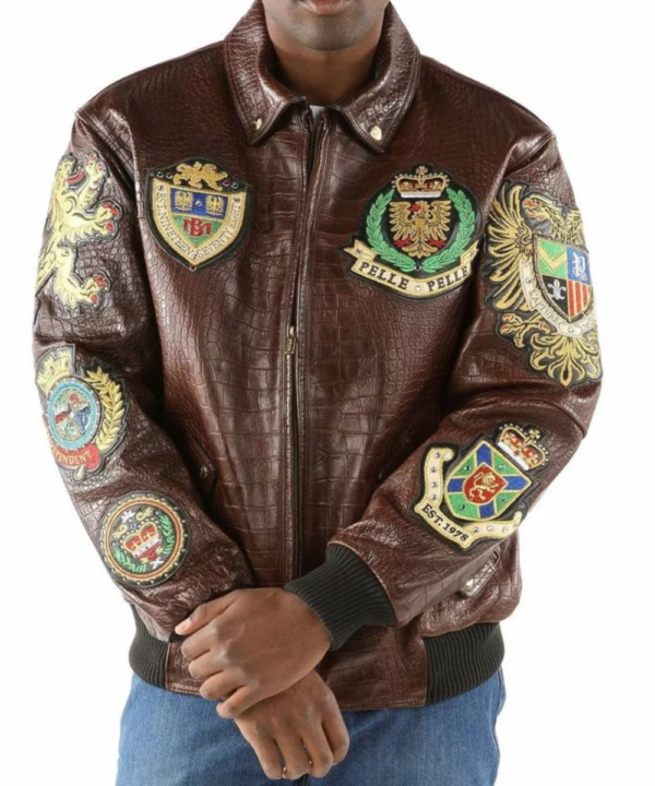 Black and Brown Coat of Arms Pelle Pelle 1978 Leather Jacket