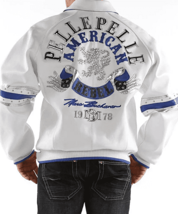 American Rebel White Blue Pelle Pelle Studded Jacket