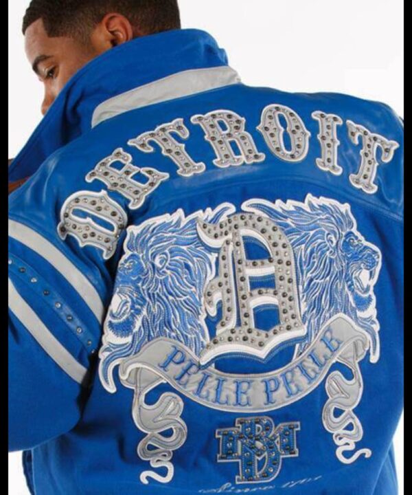 Blue Detroit Lions Pelle Pelle Leather Jacket