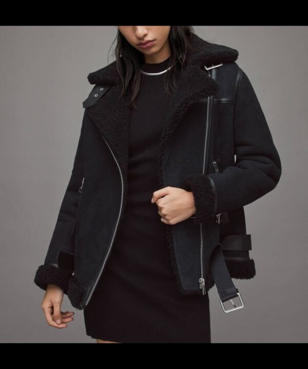 Fool Me Once 2024 Michelle Keegan Black Shearling Jacket