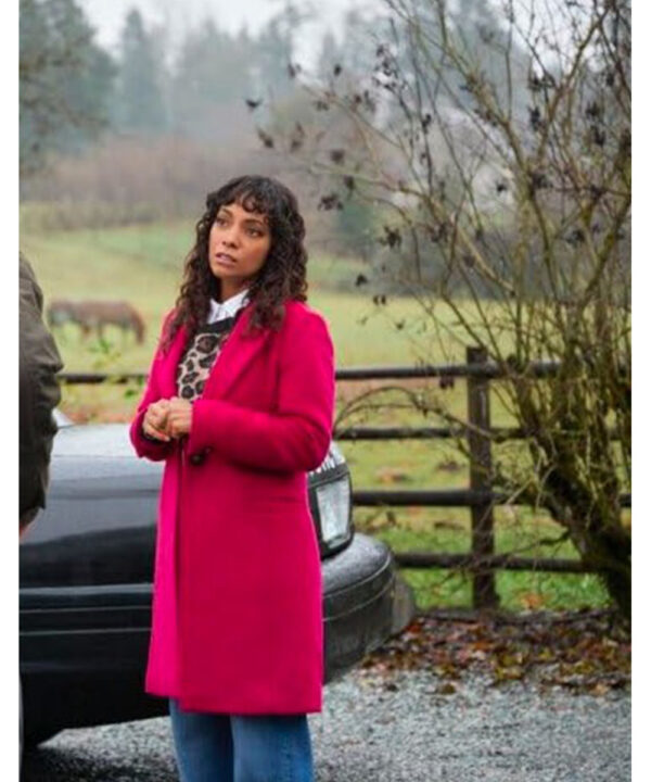 Crimetime Freefall 2024 Lyndie Greenwood Pink Coat
