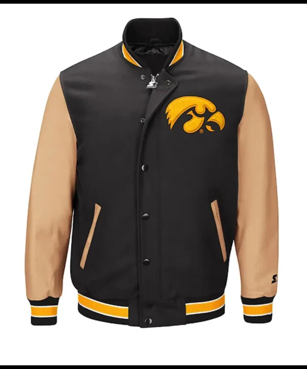 Iowa Hawkeyes Black And Brown Letterman Jacket