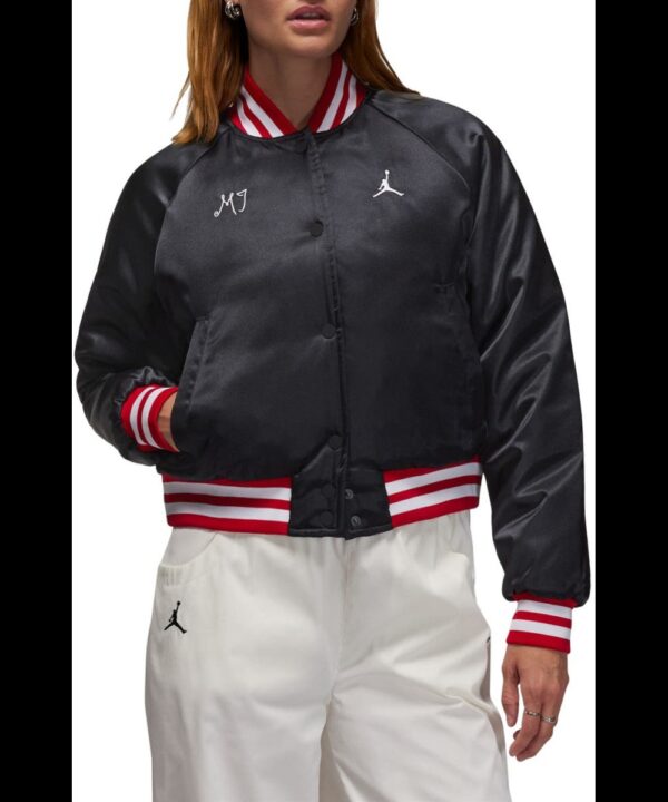 MJ Black Satin Varsity Jacket