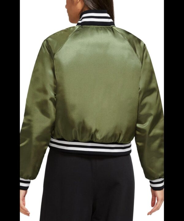 MJ Sky Light Olive Satin Varsity Jacket