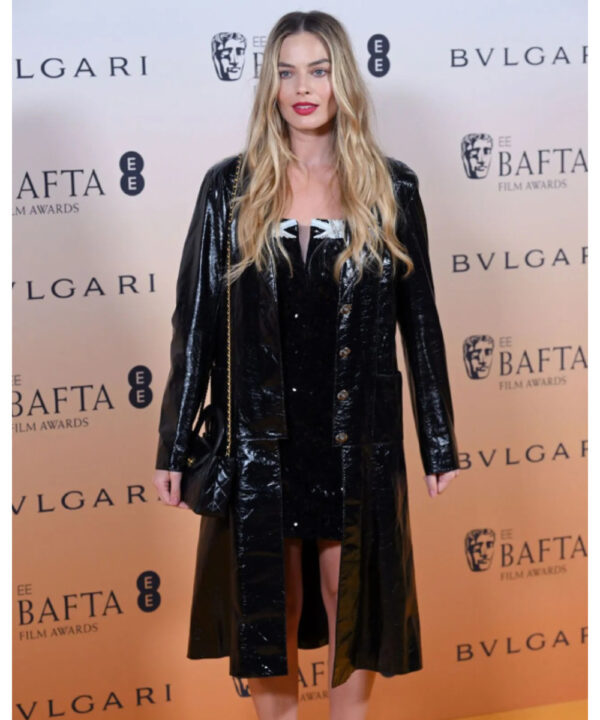 Margot Robbie 2024 BAFTA Awards Black Leather Coat