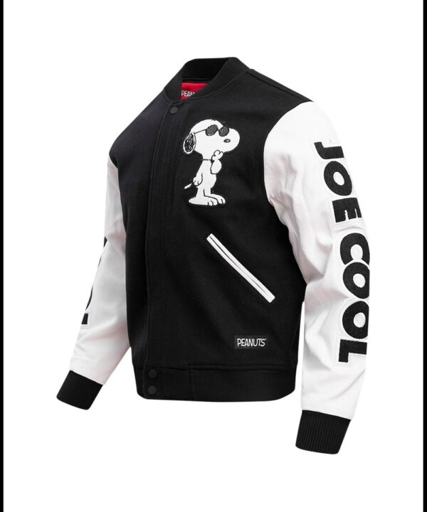 Men’s Black Peanuts Snoopy Joe Cool Full-zip Varsity Jacket