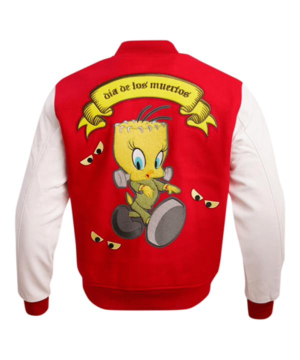 Men’s Red Looney Tunes Franken Tweety Varsity Full-snap Jacket