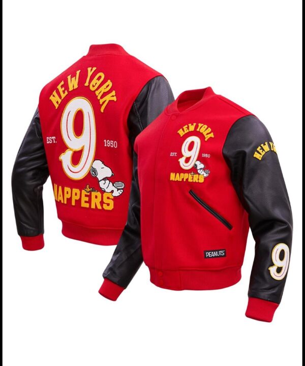 Men’s Red Peanuts Snoopy New York Nappers Full-zip Varsity Jacket