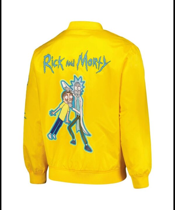 Men’s Yellow Rick And Morty Graphic Satin Full-snap Jacket