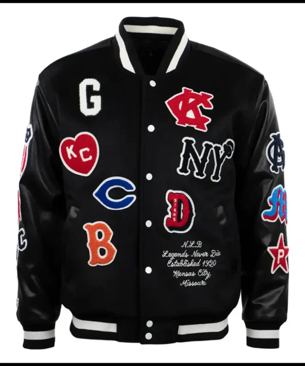 Negro League Baseball Allover Black Wool & Leather Varsity Jacket