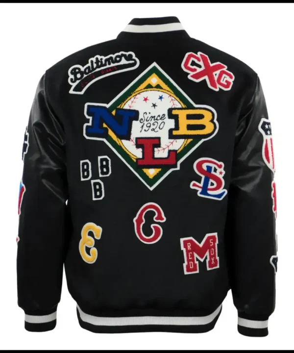 Negro League Baseball Allover Black Wool & Leather Varsity Jacket