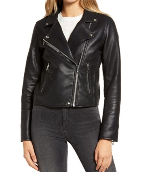 Cropped Faux Leather Moto Jacket