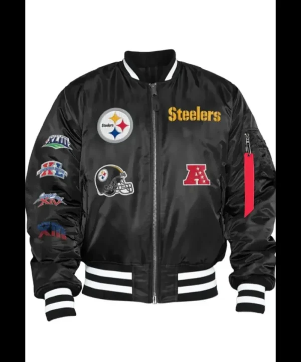 Pittsburgh Steelers Ma-1 Black Satin Jacket