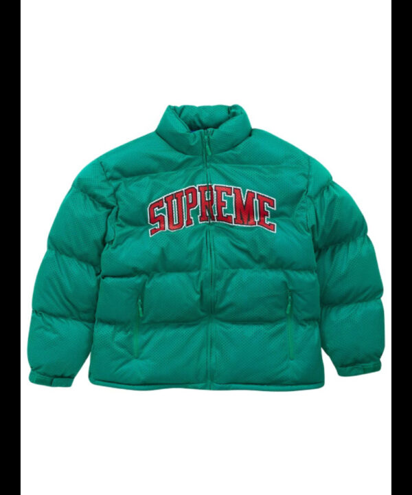 Supreme Mesh Jersey Puffer Green Jacket
