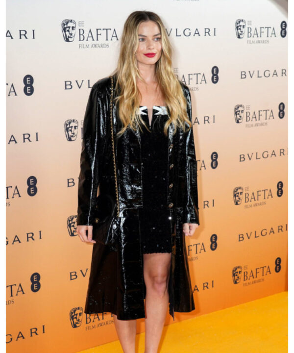 Margot Robbie 2024 BAFTA Awards Black Leather Coat
