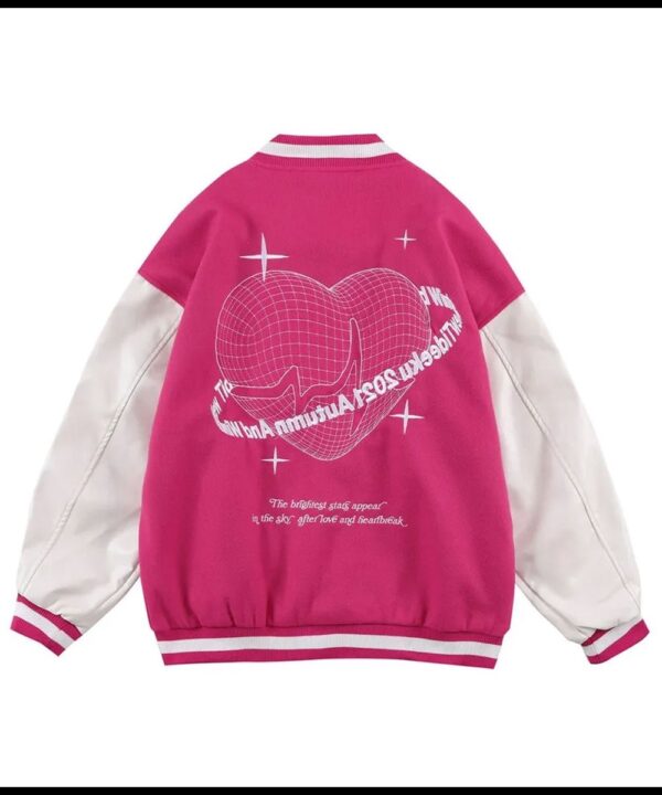 Tideeku Pink And White Wool Shine Letterman Jacket