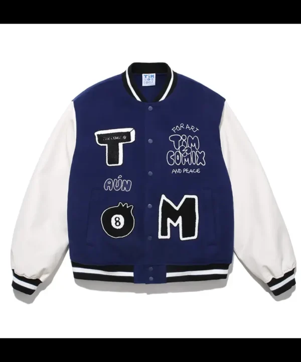 Timcomix 8 Ball Blue And White Varsity Jacket