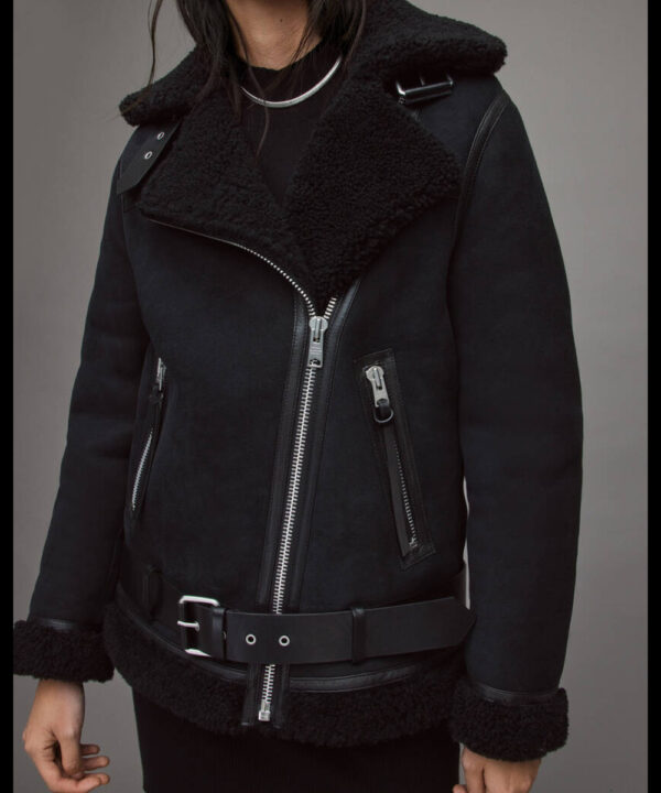 Fool Me Once 2024 Michelle Keegan Black Shearling Jacket