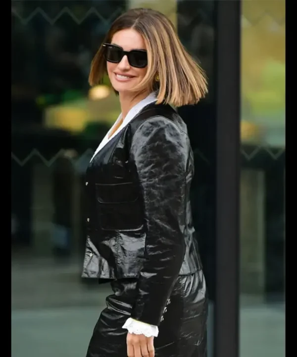 Penelope Cruz Paris Fashion Week Black Leather Jacket