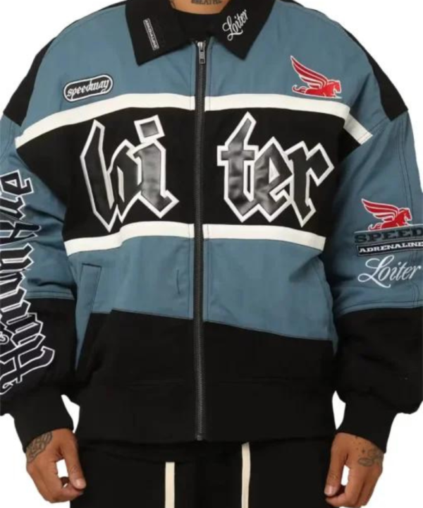 Loiter Racing Blue And Black Varsity Jacket