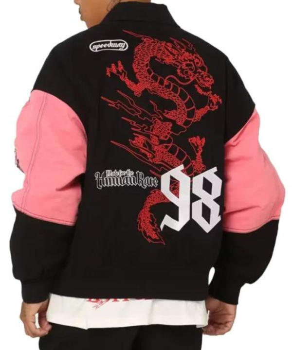 Loiter Racing Pink And Black Varsity Jacket