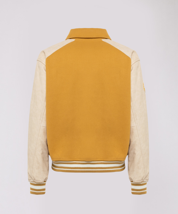 Blast Off Yellow & White Wool & Leather Varsity Jacket