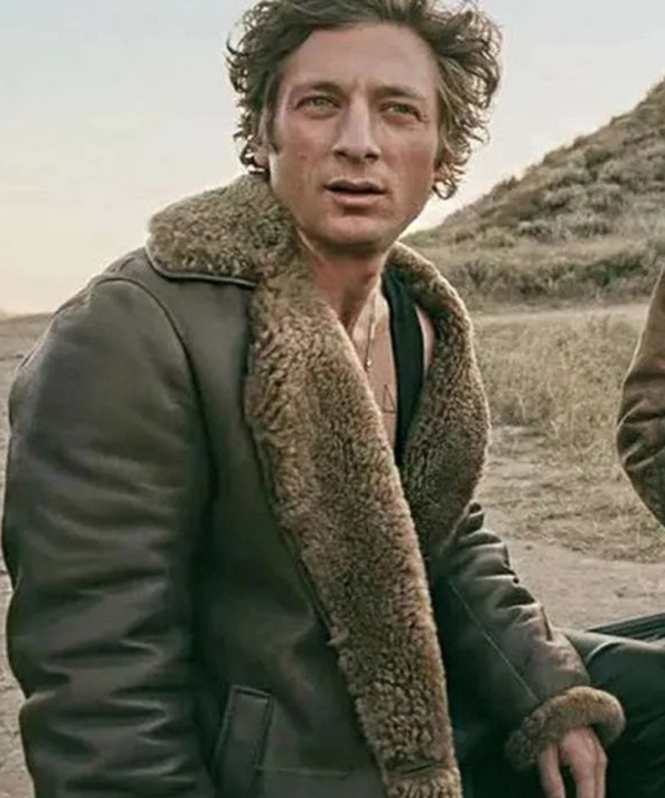 The Iron Claw 2023 Jeremy Allen White Shearling Leather Coat