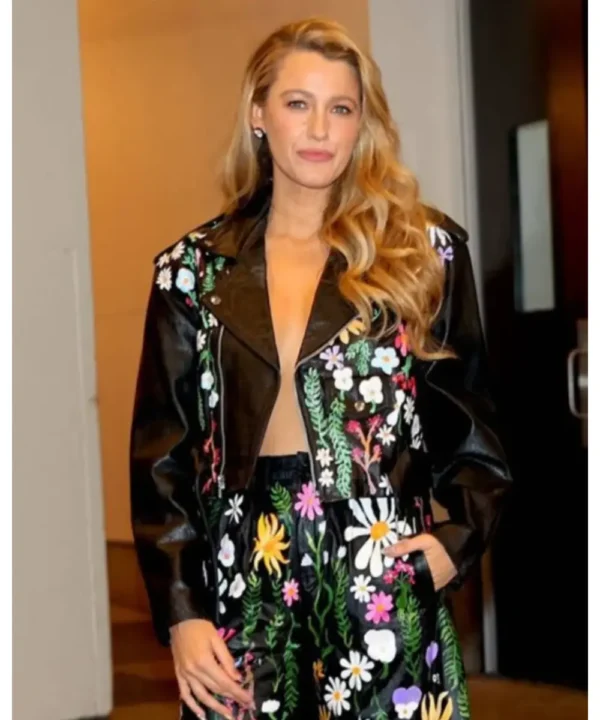 Blake Lively Floral Leather Jacket