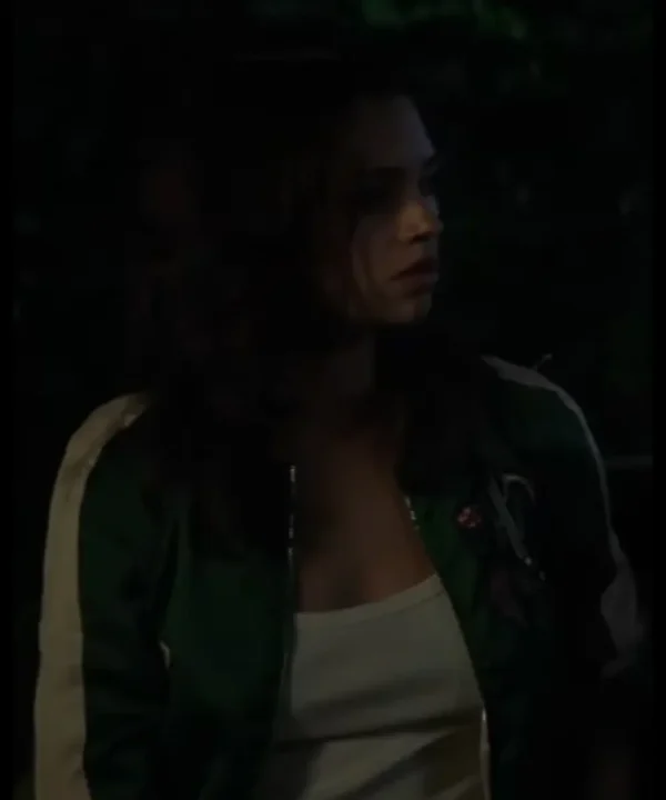 India Eisley Dead Money Green And White Varsity Jacket