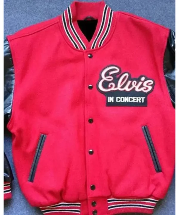 Elvis In Concert Tour Red And Black Varsity Jacket