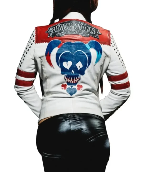 Harley Quinn Daddy’s Lil Monster White Leather Jacket