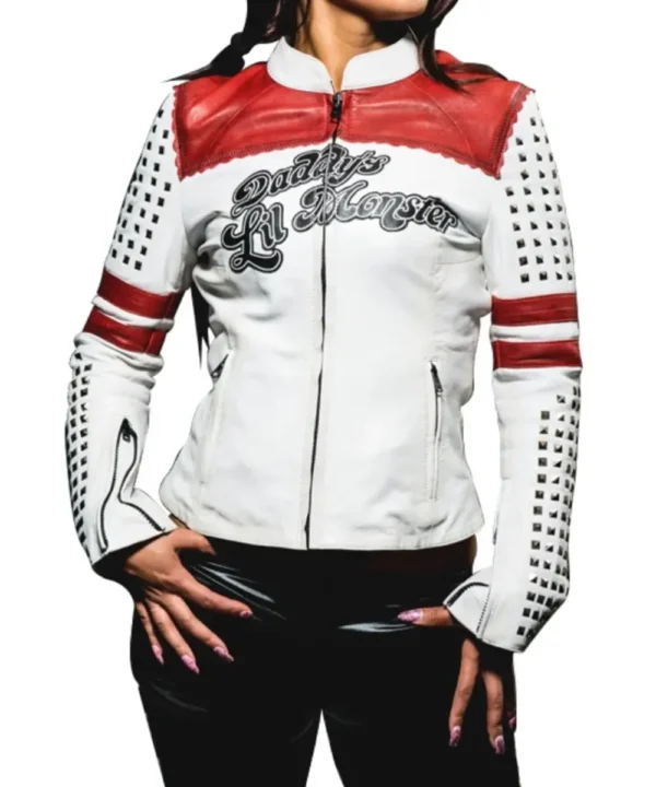 Harley Quinn Daddy’s Lil Monster White Leather Jacket