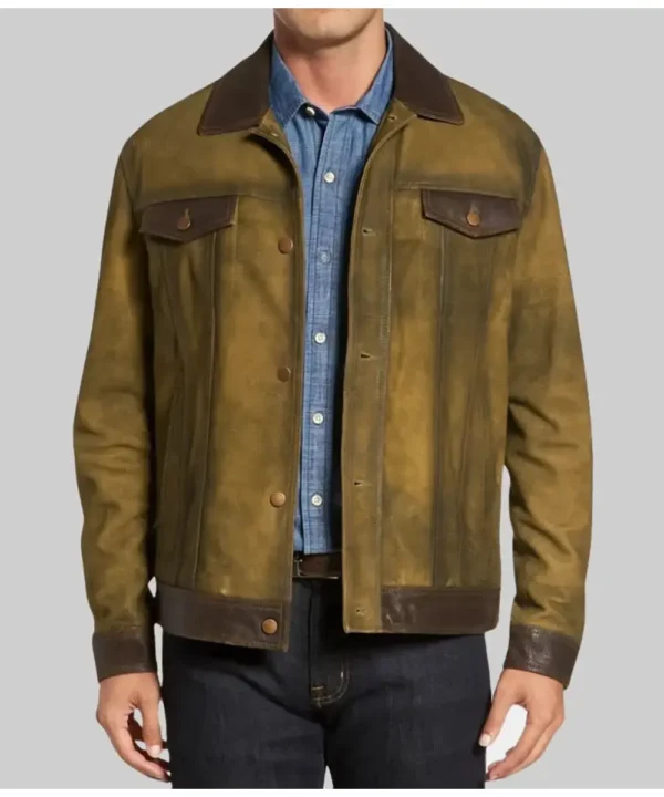 Hit Man 2024 Glen Powell Green Suede Leather Jacket