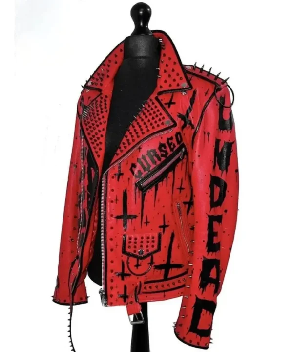 Mens Handmade Sinner Studded Red Leather Jacket