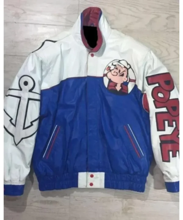 Popeye The Sailor Man Blue And White Leather Jacket