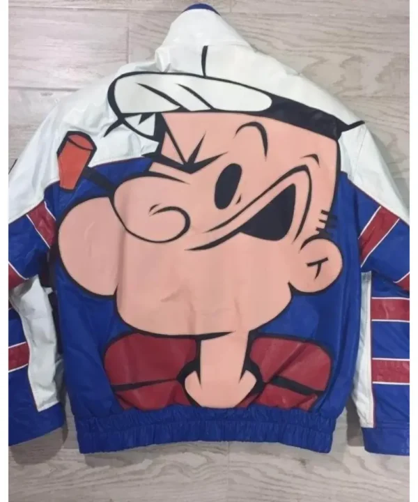 Popeye The Sailor Man Blue And White Leather Jacket