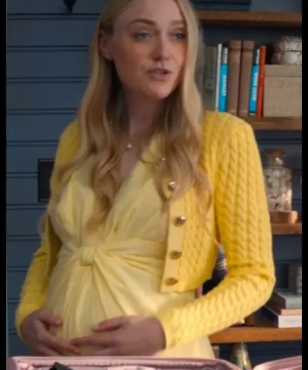 The Perfect Couple 2024 Dakota Fanning Yellow Cardigan