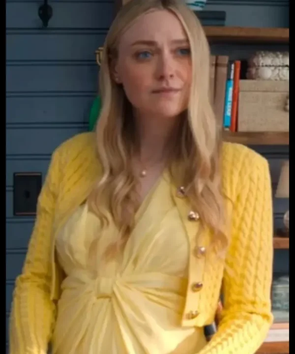 The Perfect Couple 2024 Dakota Fanning Yellow Cardigan