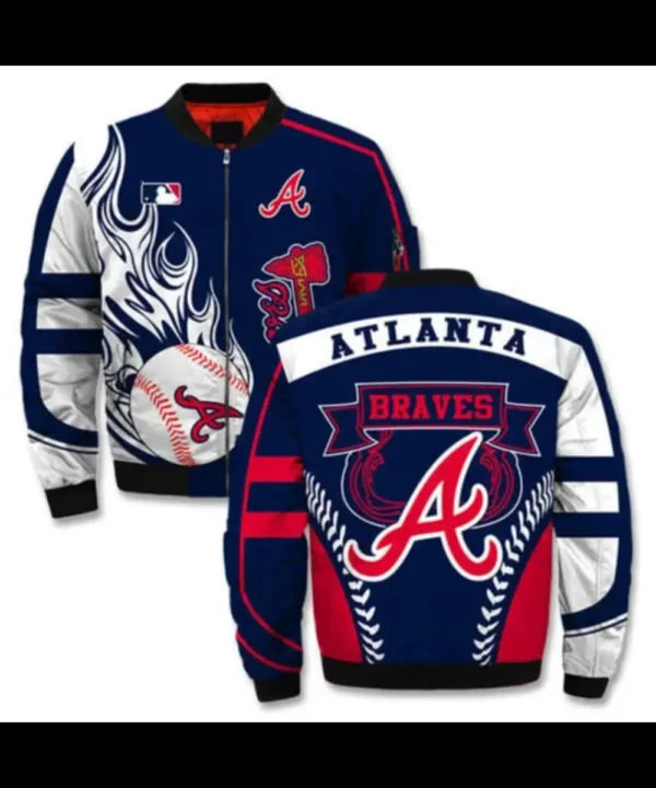 Atlanta Braves Blue and White Bomber Jacket