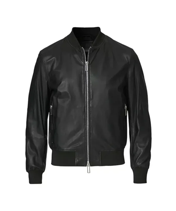 Men’s Black Leather Bomber Jacket