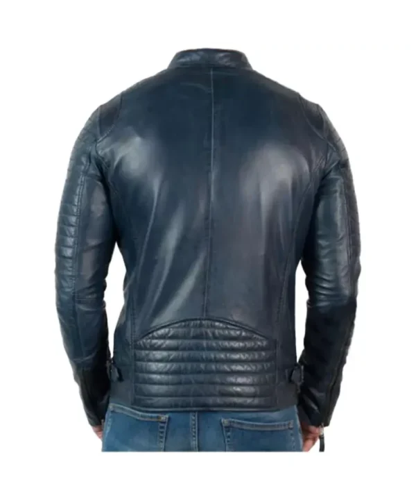 Vintage Cafe Racer Distressed Blue Motorcycle Leather Jacket