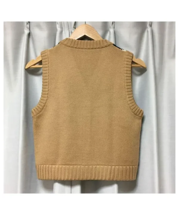 Emily In Paris S04 Lily Collins Brown Argyle Striped Vest